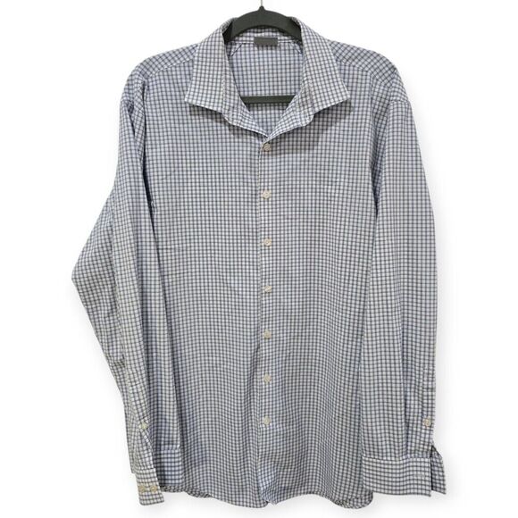 Kenneth Cole Reaction Slim Fit Shirt Blue Plaid Check Men’s XL 17 1/2 34/35 - Picture 1 of 3